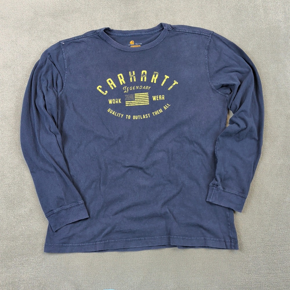 Carhartt Long Sleeve Shirt Mens Large Navy Blue Legendary Graphic Faded Y2K USA